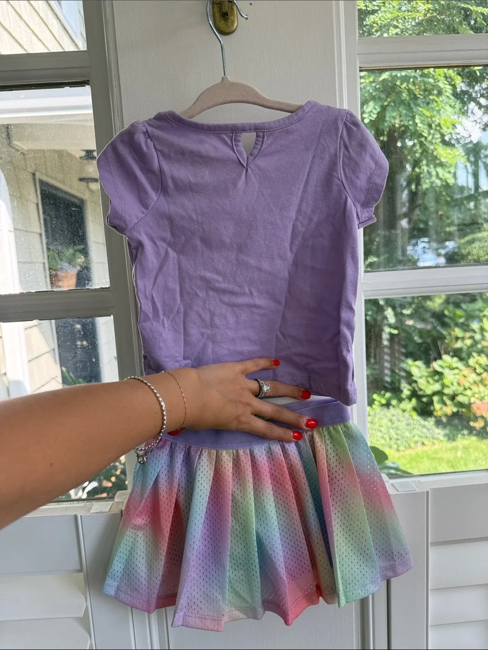 Champion Toddler Girl's Lavender Tee with Pastel Rainbow Skirt 18M
